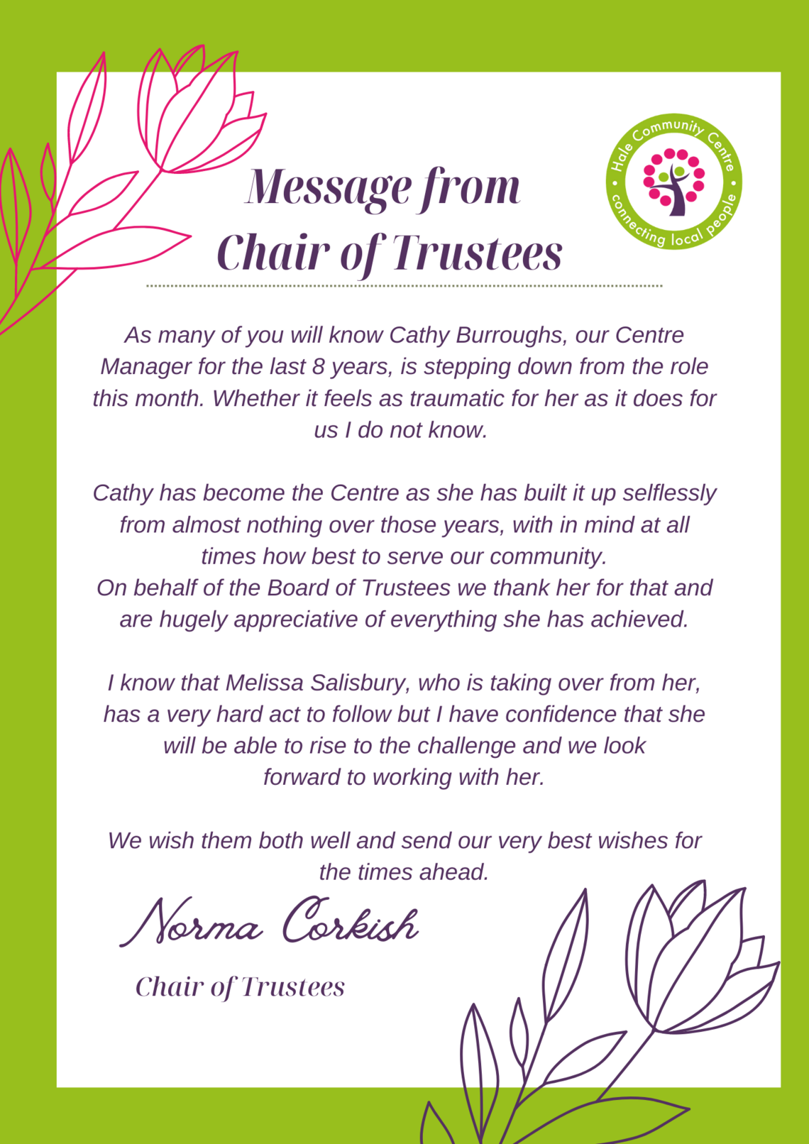 A message from the Chair - June 23