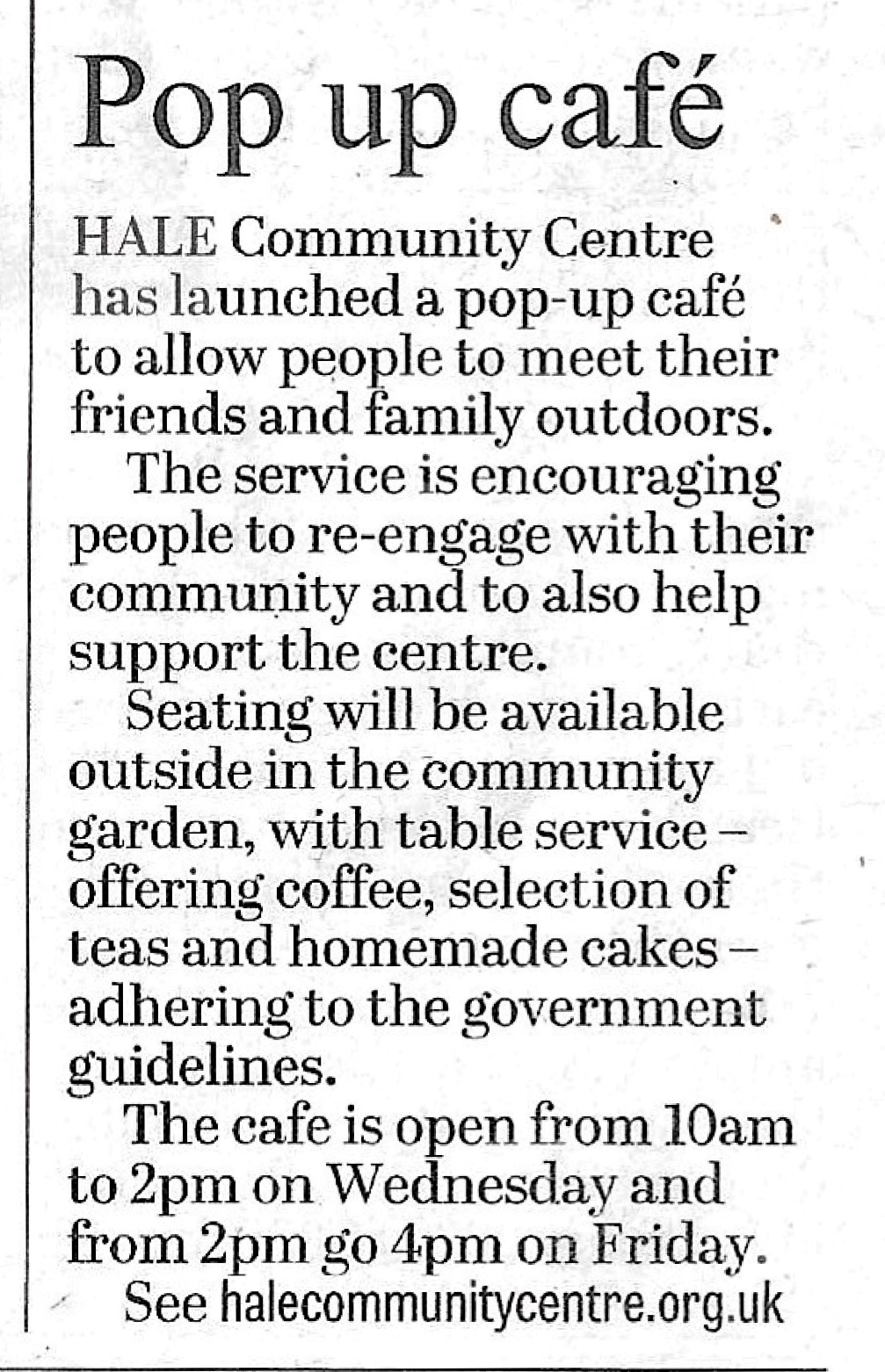 Cafe - Farnham Herald 13th May 21