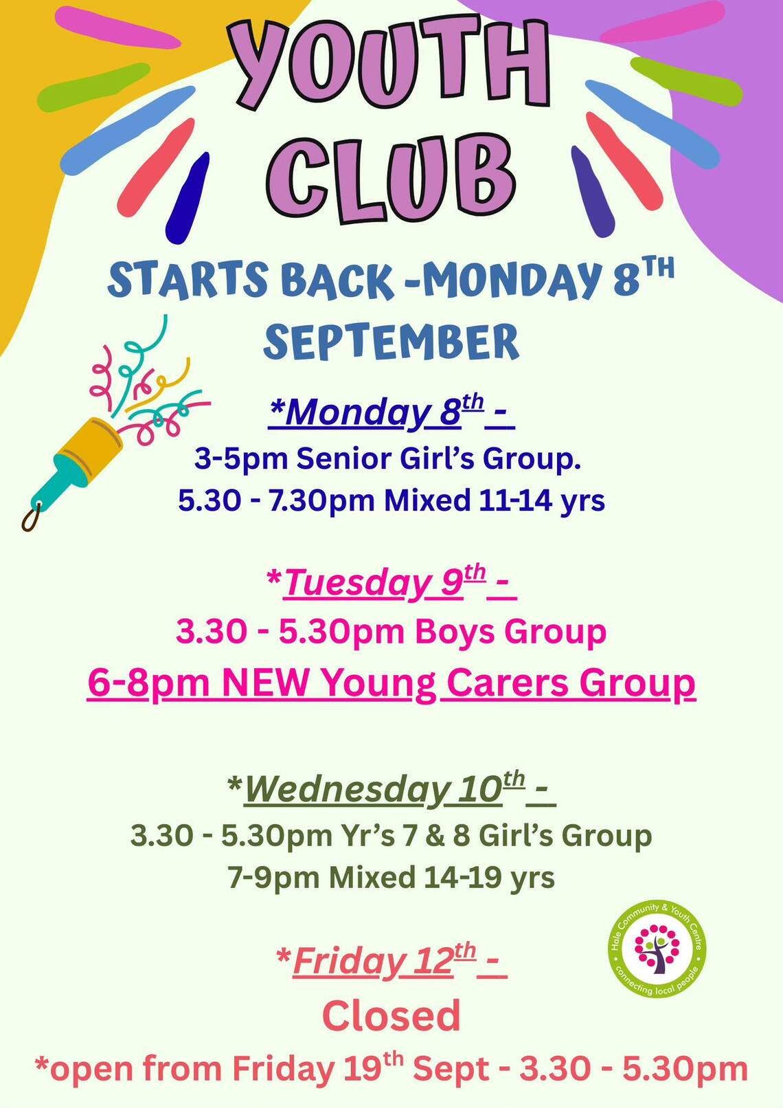 Sep - Youth Club restart