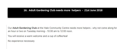 More helpers needed - 21st June