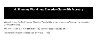 Slimming World new Thursday class - 4th February