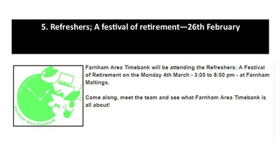 Refreshers; Retirement Fayre - 26th February