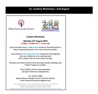 Cookery Workshops - 2nd August